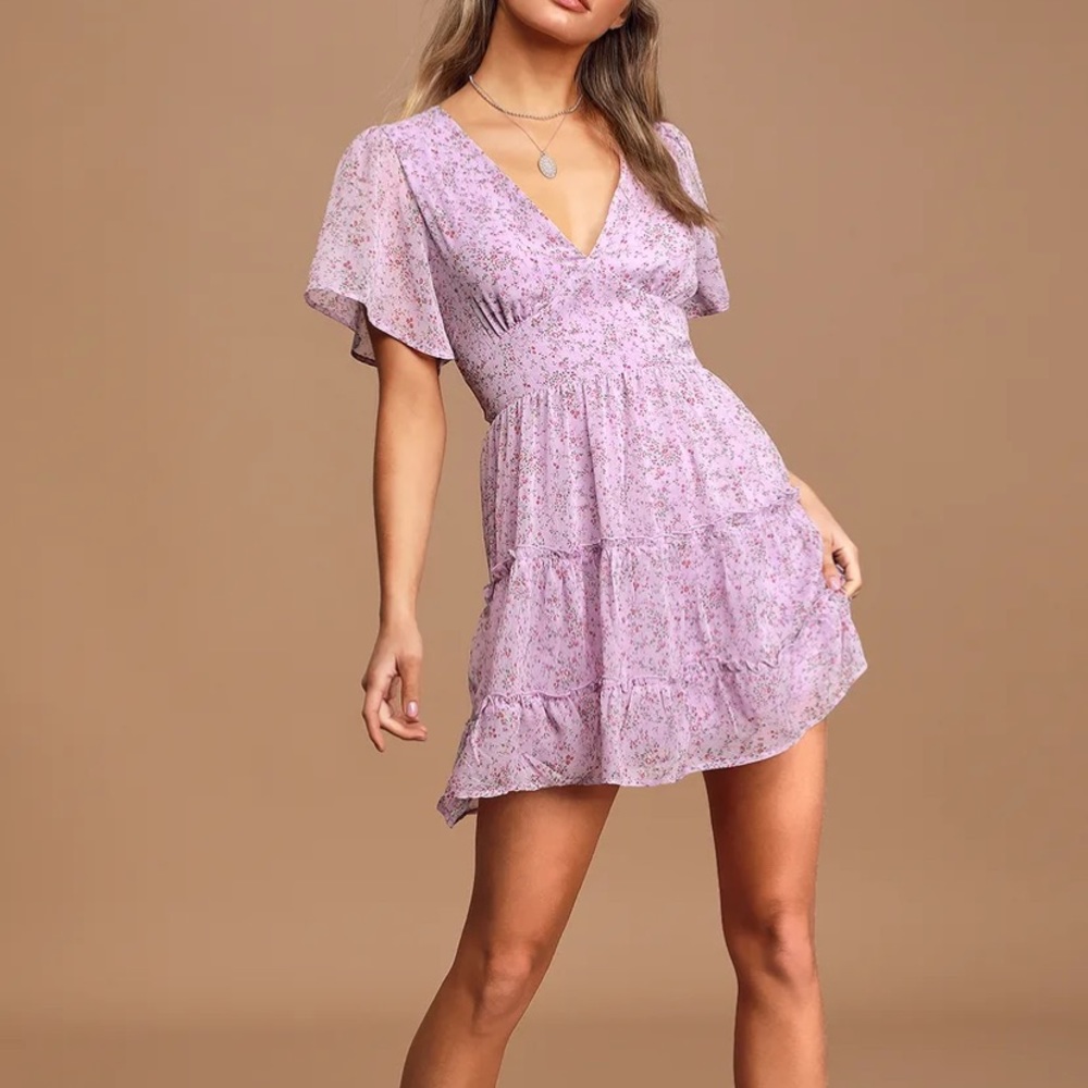 Lulus x Lush Lavender floral dress